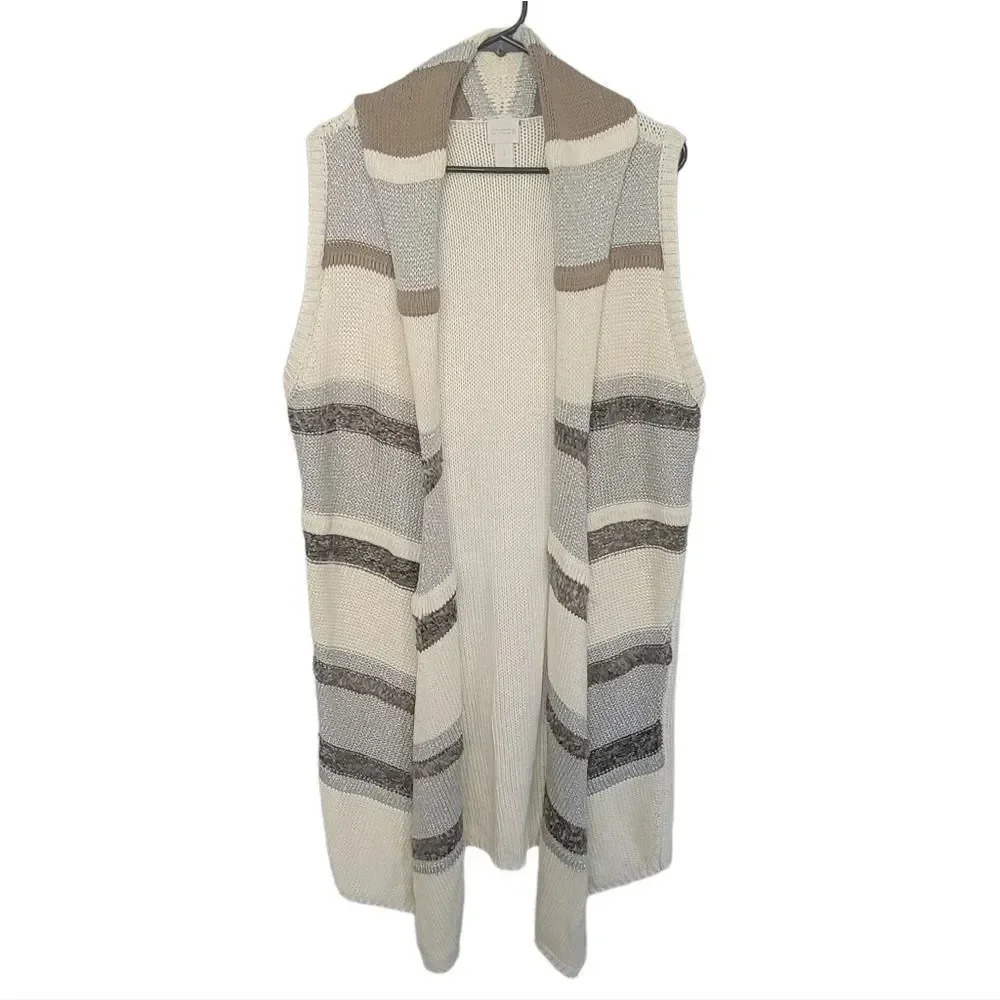 CHICO'S 2 Knit Texture‎ Stripe Calvi Sleeveless Sweater Vest  Sz 1